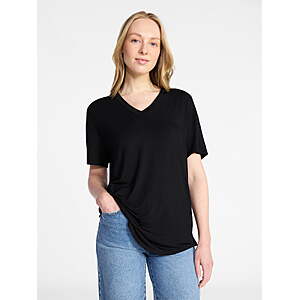 Time and Tru Women's V-Neck Tunic Tee with Short Sleeves Black, Sizes XS, S, M, L and XXL $2.36