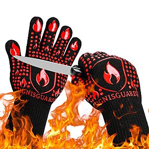 IGNISGUARD 932°F Heat Resistant BBQ Grill Gloves w/ 3-Layer Silicone Grip (Red, Large) $3.95 + Free Shipping w/ Prime or on $35+