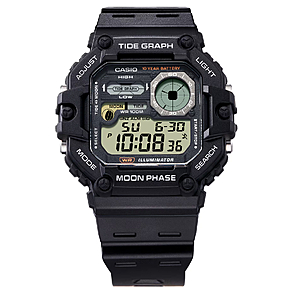 Casio Mens Digital Wristwatch Tide/Moon Graph Display Fishing Timer 10-Yr Battery 100M Wr Led Backlight Stopwatch Risin Black $34.92