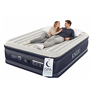 Knzzo Queen Air Mattress with Built-In Pump, 18-Inch Raised Air Bed for Guests, Home and Travel, Navy $59.99