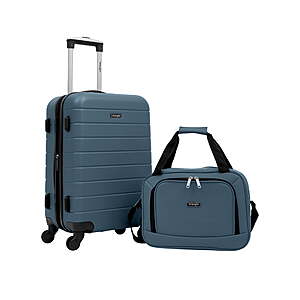 Wrangler 2-Piece Expandable Rolling Hard Side Spinner Carry-on Set with Patented 4-in1 Cup Holder, Indian Teal $59