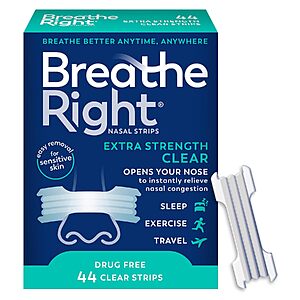 44-Count Breathe Right Extra Strength Nasal Strips (Clear) $9.50 w/ S&S + Free Shipping w/ Prime or on $35+