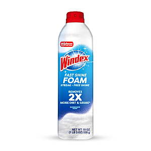 Windex Fast Shine Foam Glass, Window, and Mirror Cleaner Aerosol Spray, Rainshower Scent, 19 oz $2.97 + $.50 Walmart Cash $2.47
