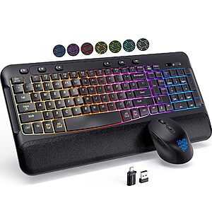Wave Ergonomic 9 RGB Backlit Wireless Keyboard Mouse Set with Wrist-Rest and Quiet Keys $26.99 AC