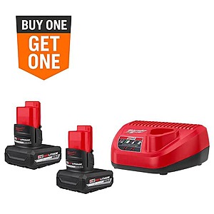 2-Pk Milwaukee M12 12V 5.0Ah Battery Starter Kit w/ Charger + FREE Bonus Tool $199 + Free S&H