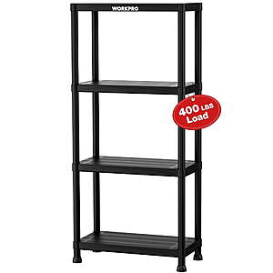 WORKPRO 400lbs 4-Tier Plastic Storage Shelf, 23.9"D x 12"W x 51.4"H $40