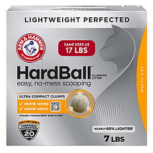 ARM & HAMMER Hardball Lightweight Cat Litter, Multi-Cat Clumping Litter, No-Mess Scooping, 7 lb $12.76 + $4 Walmart Cash $8.76