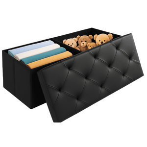 $32.96 FS WALMART+ by CONCETTA 43" Storage Ottoman – Foldable Faux Leather Stool with Storage, 660 lb Capacity