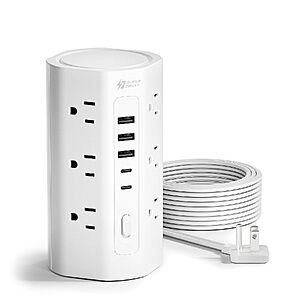 10' 1700J Superdanny Tower Power Strip w/ 12 AC Outlets, 3 USB-A & 2 USB-C Ports (White) $13.49 + Free Shipping w/ Prime or on $35+