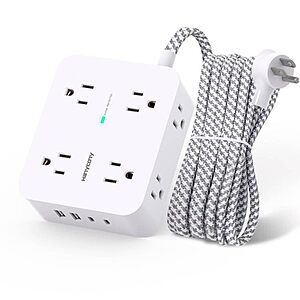 HANYCONY 8-Outlet Surge Protector w/ 4 USB Ports, 5' Braided Cord & Flat Plug $9.98 + Free Shipping w/ Prime or on $35+