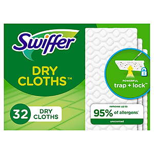 2 x 32 Count Swiffer Sweep + Mop, Dry Pads Refill, Floor Cleaner, Cleaning Cloths, Unscented , $12.56