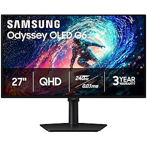 $383.99* | 27" Samsung Odyssey G6 QD-OLED 240Hz 0.03ms Gaming Monitor at Amazon