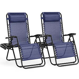 2 Pcs CONCETTA Zero Gravity Patio Recliner w/ Adjustable Pillow & Cup Tray(Blue) $54.82 + Free S&H at Walmart