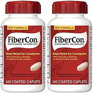 [SnS, AC] $12.25 | 2-Pack 140-Count Fibercon Constipation Relief, Fiber Therapy at Amazon