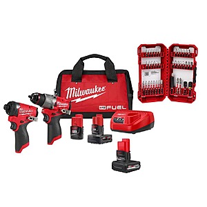 M12 FUEL 12V Cordless Hammer Drill/Impact Combo Kit (2-Tool) w/5.0Ah Battery & SHOCKWAVE Bit Set (40-Pc)
