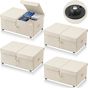 4-Pack 65L Geelin Foldable Under Bed Storage Bins w/ Wheels & Lids (White or Gray) $15.99 + Free Shipping w/ Prime or on $35+