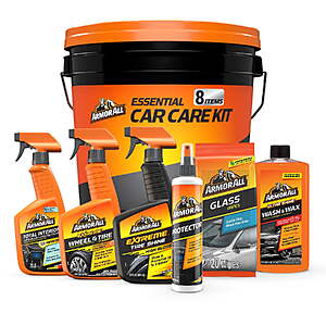 +$3 WM cash, $19.97, Armor All Car Cleaning Kit for Car Detailing, 8-Piece Car Wash Bucket Set with Glass Wipes, Interior Detailer, Wash & Wax, Tire Cleaner & Protectant