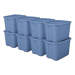Sterilite 18 Gal Large Plastic Storage Bin with Snap-On Lid, Light Blue, 8 Pack ( $4.75 each ) $37.96