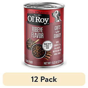 (12 pack) Ol' Roy Ribeye Flavor Cuts in Gravy Wet Dog Food for Adult Dogs, 13.2 oz Can - $11.40