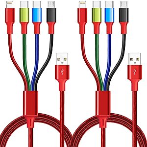 Multi Charging Cable 4ft 2Pack 4 in 1 Charger Cord,Dual Tyep-C Rapid Cable $4.99