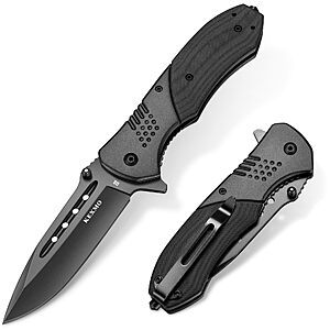 KEXMO Folding Pocket Knife with 3.46" D2 Steel Blade and G10 Handle, Black $15.59 AC