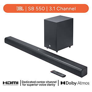 JBL Cinema SB550 3.1 Channel Soundbar with Wireless Subwoofer, Corded Electric, Bluetooth - $159 + Free Shipping
