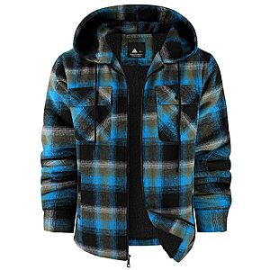 SCODI Mens Flannel Hooded Jacket Fleece Sherpa Lined Zip Up Plaid Hoodies $19.99 AC
