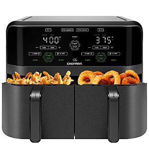 Chefman 6 Quart Dual Basket Air Fryer - Digital Touchscreen, Smart Sync Finish, Hi-Fry, Auto Shutoff, 2 Independent 3QT Nonstick Dishwasher-Safe Frying Baskets $69.99