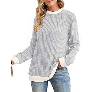 $14 FS WALMART+ MOSHU Color Block Sweaters for Women Crewneck Long Sleeves Fashion Tops Pullover Fall Lightweight (ten color options)