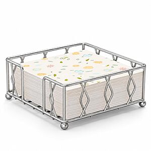 5.5 x 5.5 x 2.6" Small Metal Square Napkin Holder for Table, Silver $9.99