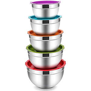 5-Piece Vesteel Stainless Steel Mixing Bowl Set w/ Lids (Various) $17.89 + Free S&H w/ Walmart+ or on $35+