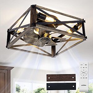 addlon Farmhouse Caged Low Profile Ceiling Fans with Lights & Remote Control $35 + Free S/H