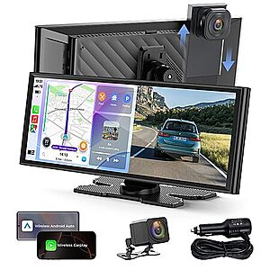 TOGUARDGO 9.26" Wireless CarPlay Screen with 4K+1080P Dual Dash Cam Front & Rear, 1600x600 IPS Display, Apple CarPlay & Android Auto $76.49