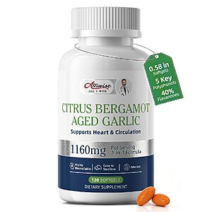 1160mg Aged Garlic Extract & Citrus Bergamot Heart & Circulation Support Softgels $5.93 w/ S&S + Free Shipping w/ Prime or on $35+