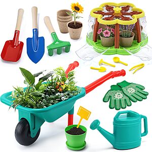 CUTE STONE Kids Gardening Set with Wheelbarrow for Plant Growing Kit - $23.50 AC