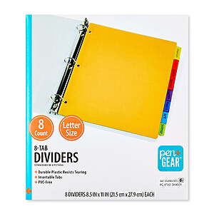 Pen+Gear Index Tab Dividers, 8 Tabs, Letter Size, Multi-Color, 8 Count - $1.97