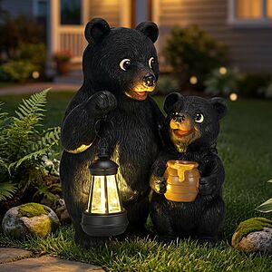 Garden Bear Statues 8.9'', Mother and Baby Bear Figurines with Solar Lantern for Outdoors - $14.99 AC