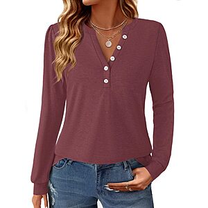 GKBK Women's Puff Long Sleeve Tunic V Neck - $6.99 - $8.99 AC