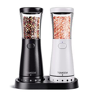 TOMEEM Electric Salt & Pepper Grinder Set w/ Storage Base & LED Light (Black) $13.49 + Free Shipping w/ Prime or on $35+