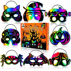 Amazon – 32Pcs Halloween Crafts for Kids, Rainbow Scratch Art Mask Kit - $5.49 w/ Code
