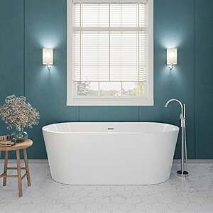 Chand Freestanding Soaker Bathtub with Faucet and Center Drain by Access Tubs From $579.99 Black or White Different Sizes free Shipping Costco.com