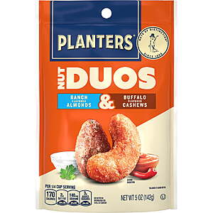 PLANTERS Nut Duos Buffalo Cashew and Ranch Almond, 5 oz Resealable Bag $2.97 after Walmart Cash