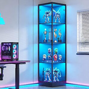 BROTTAR 4-Tier Corner Display Cabinet w/ 3-Color LED Lighting & Acrylic Doors (Black) $89.99 + Free Shipping
