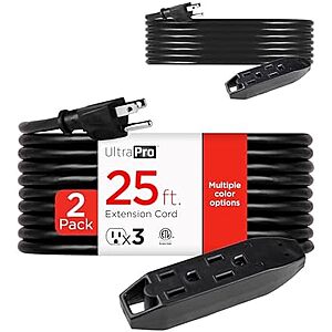 [YMMV, AC] $15.38 | 2-Pack UltraPro 25 Ft 3 Outlet Indoor Extension Cord with Multiple Outlets at Amazon