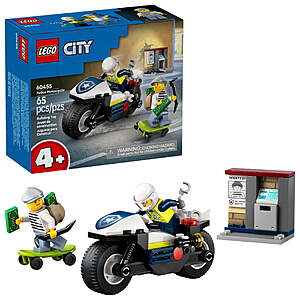 65-Pc LEGO City Police Motorcycle Chase Building Toy (60455) - $6.63