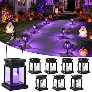 GIGALUMI 8 Pack Solar Halloween Lanterns Outdoor, Candle Lights with Stakes $22.79 AC