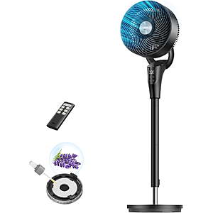 DREO Pedestal Fan for Home, 90ft Floor Fan for Room, 8+H Speeds, 25dB, AC Motor, 90° Horizontal + 105° Pivoting Oscillating Standing Fan, Aroma Pad - $69.90