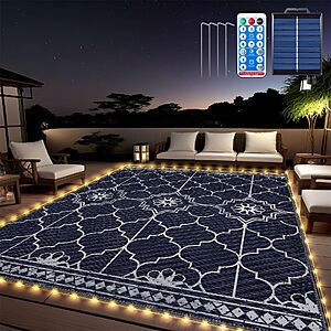 Lighted Outdoor Rug 8x10 ft, Solar Powered Patio Rug with 113 LED Lights, Waterproof Plastic Reversible Outdoor Straw Rugs $53.99