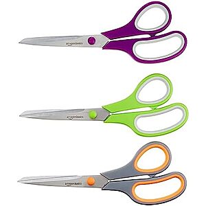 $7.34* | 3-Pk Amazon Basics Stainless Steel Scissors (Grey/Green/Purple) at Amazon