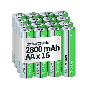 Granicell 16-Pack NiMH Rechargeable AA Batteries $12.99